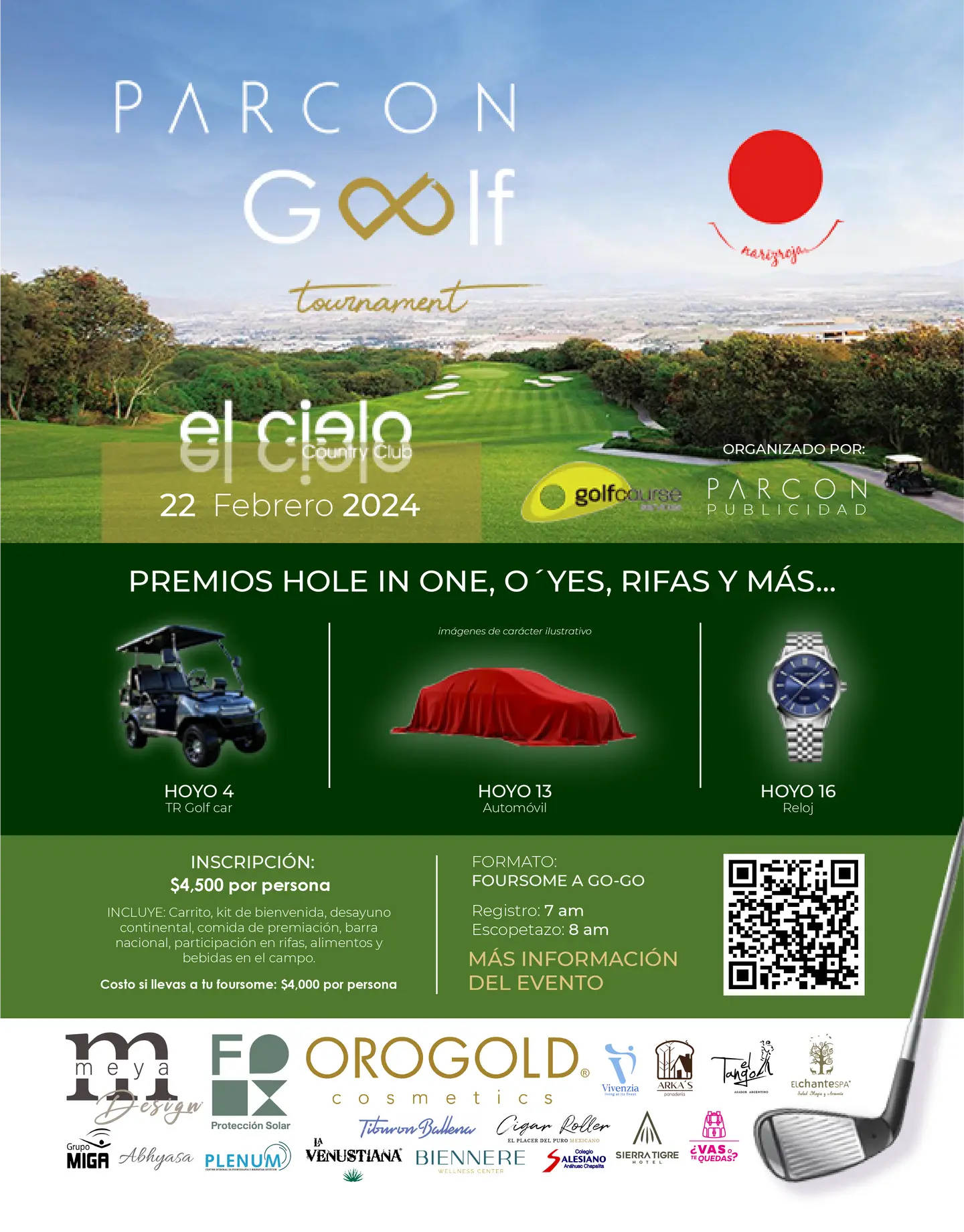 Flyer Parcon Golf tournament con patrocinadores